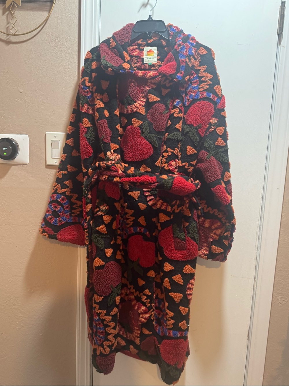 Preowned FARM Rio Jungle Snake Fruit Black Fleece Coat Size L
